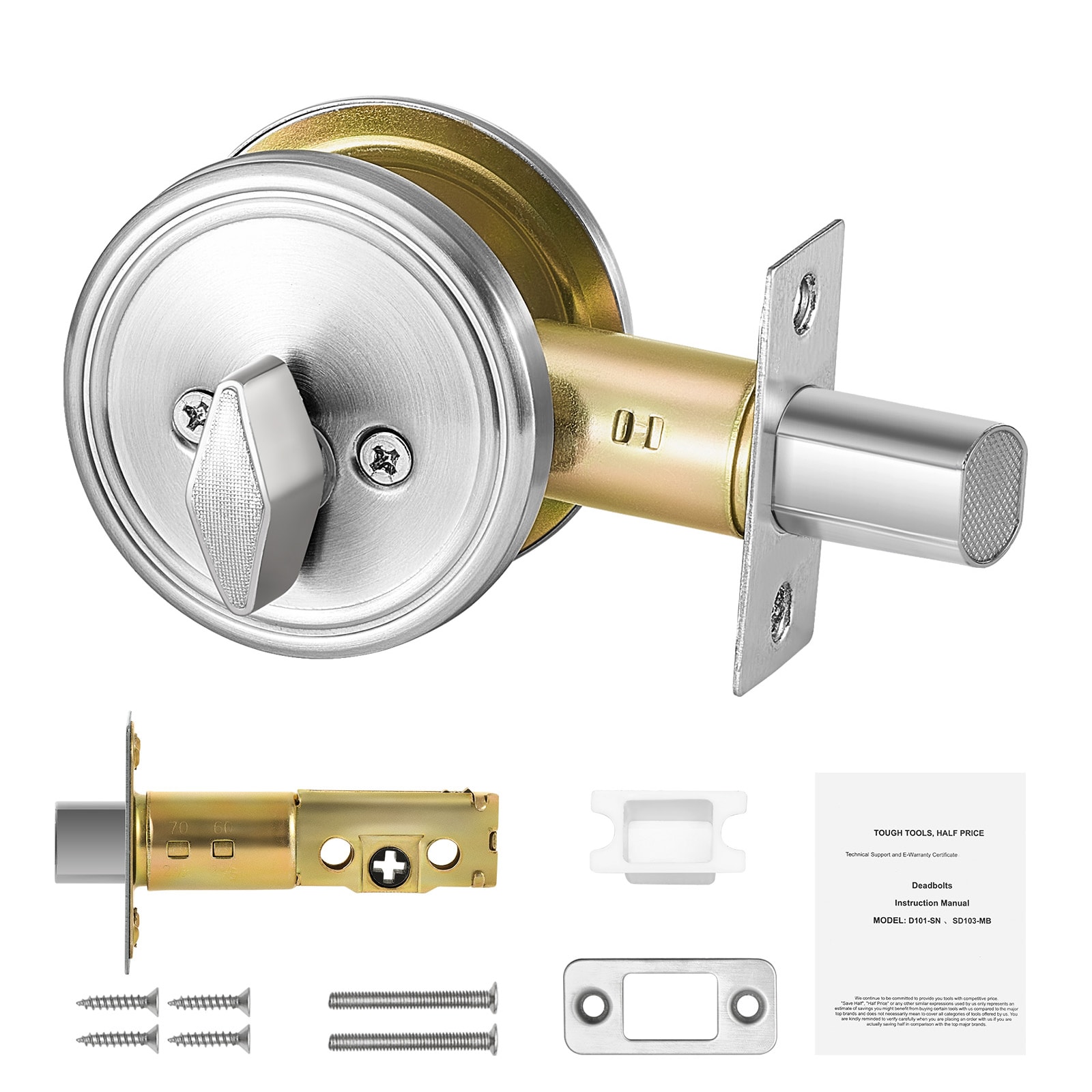 Deadbolt Lock Round Single Cylinder Dead Bolt Keyed 1 Side Satin Nickel 3 Keys_voghion.com